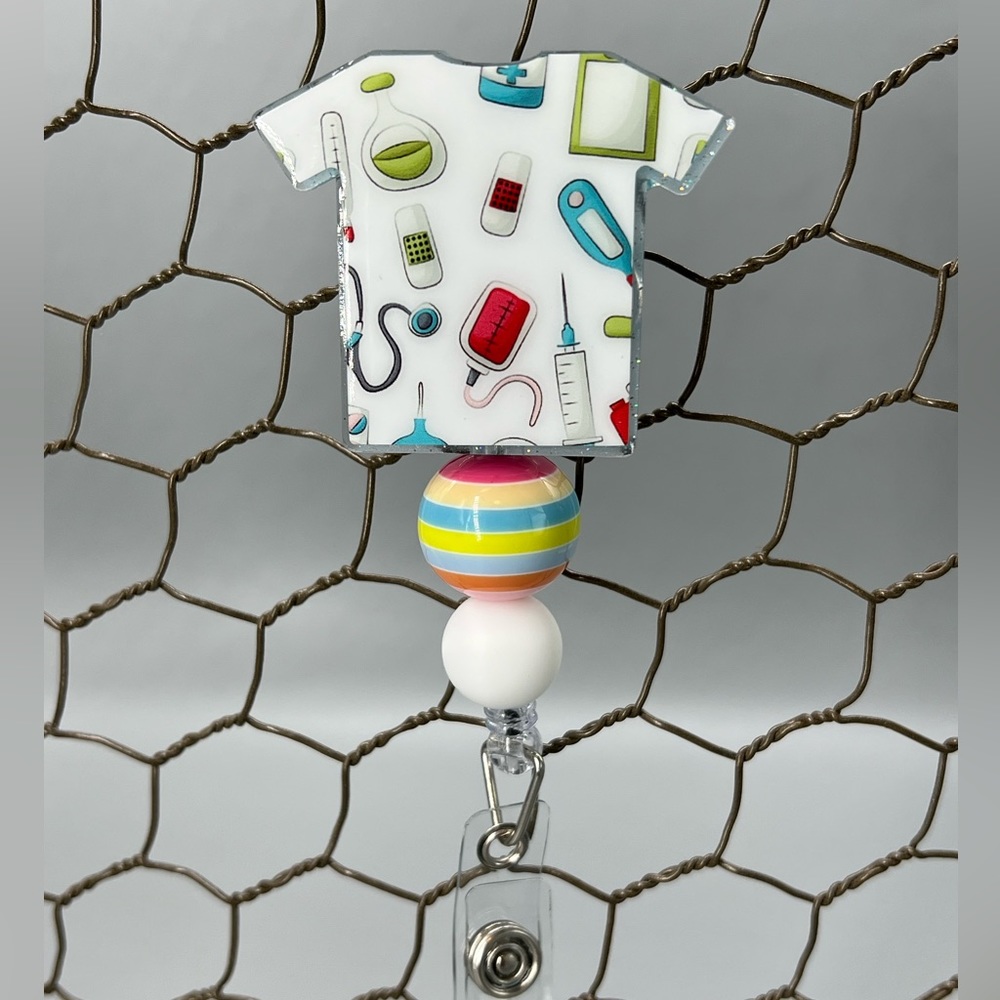 Badge Reel - Nurse - Scrubs - Beads - Alligator Swivel Clip - NWT - Handmade